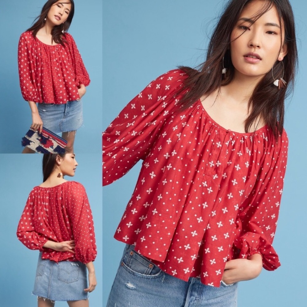 ANTHROPOLOGIE Kopal Red Boho Luma Peasant Blouse